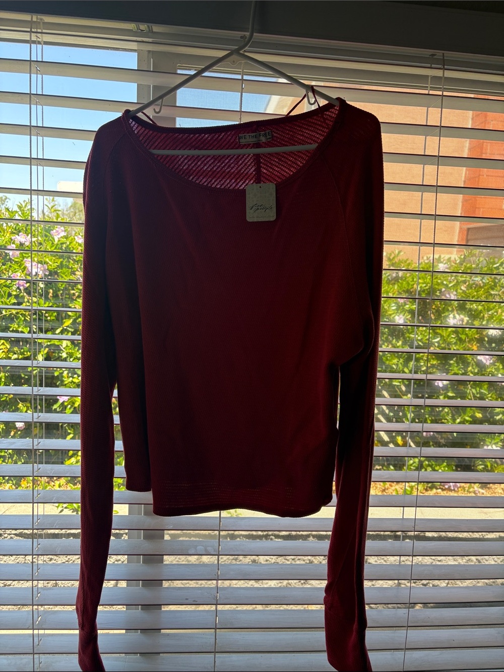 Free People Ribbed Long-Sleeve Scoop Neck Top in Burgundy